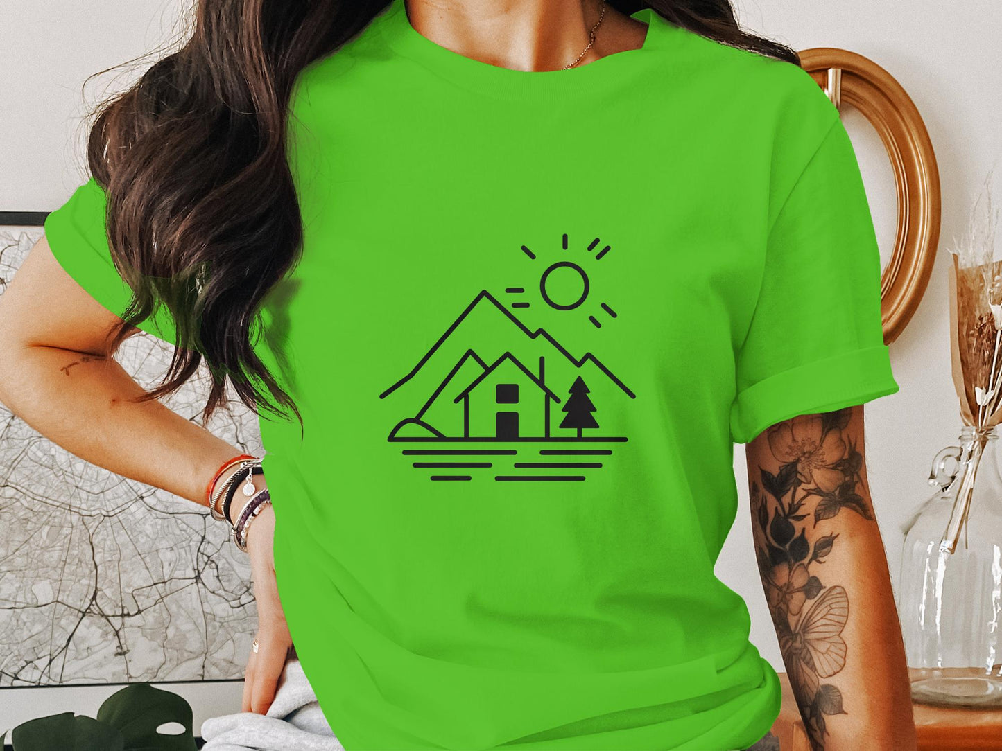 Mountain Retreat Line Art Tee - Serene Wilderness Escape