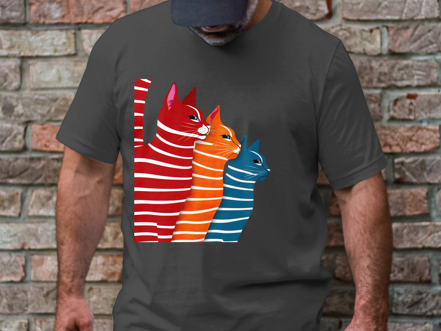 Colorful Whiskers Tee - Vivid Feline Trio