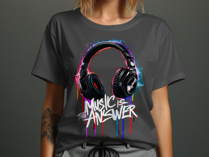 DJ Headphones - 'Music Is The Answer' Graffiti Headphones Tee