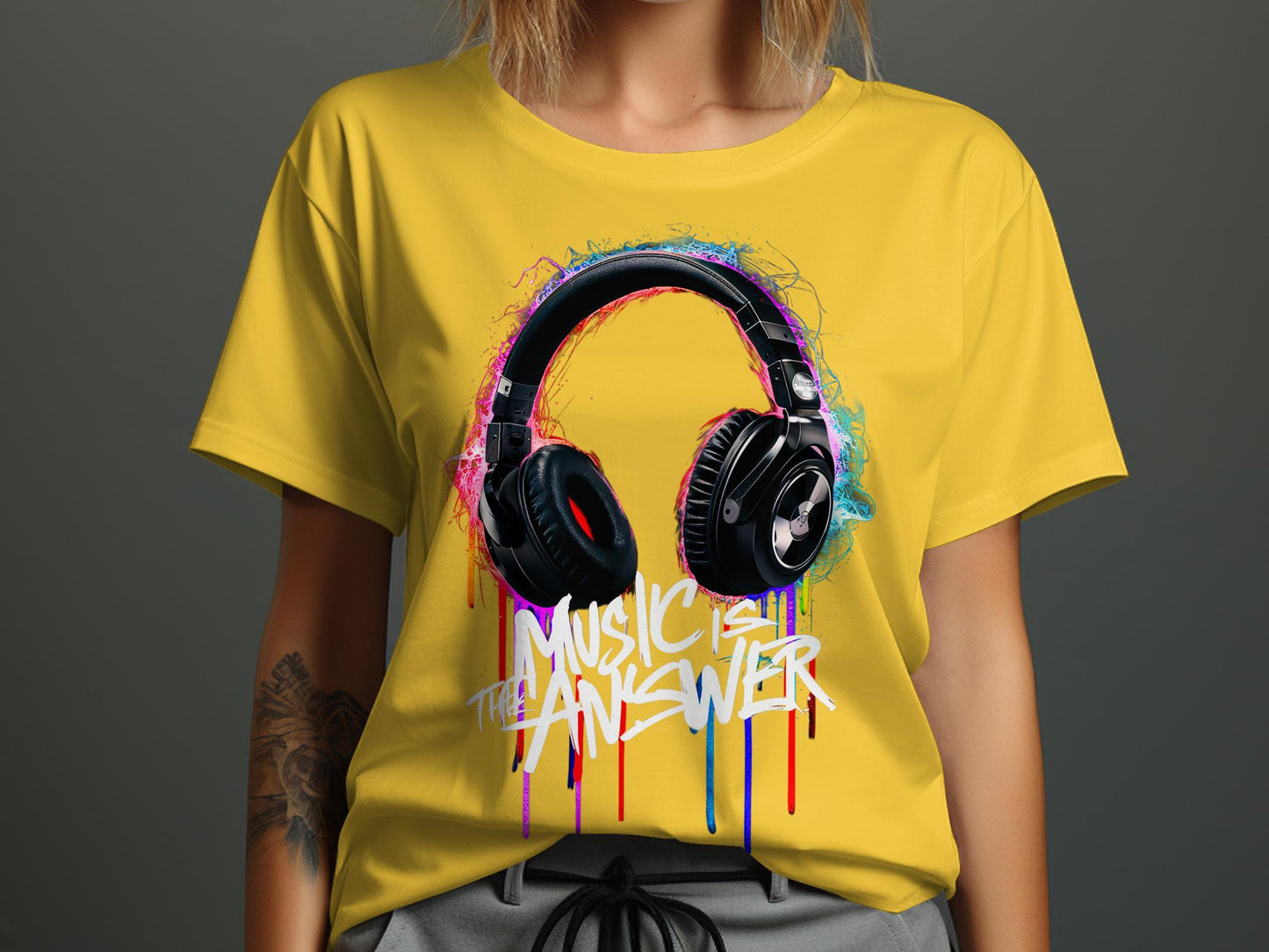 DJ Headphones - 'Music Is The Answer' Graffiti Headphones Tee