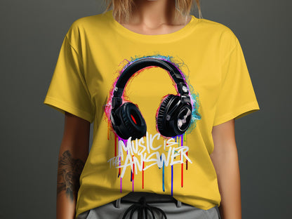 DJ Headphones - 'Music Is The Answer' Graffiti Headphones Tee