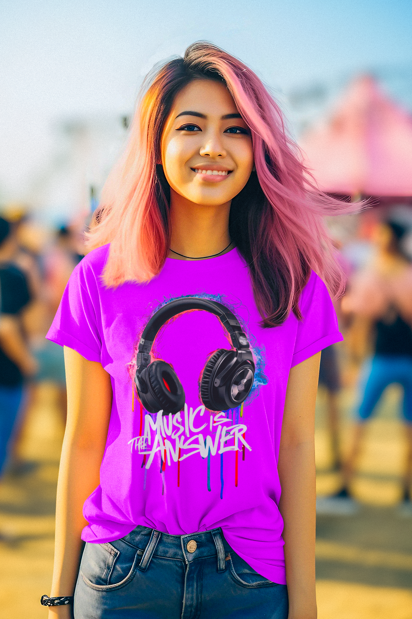 DJ Headphones - 'Music Is The Answer' Graffiti Headphones Tee