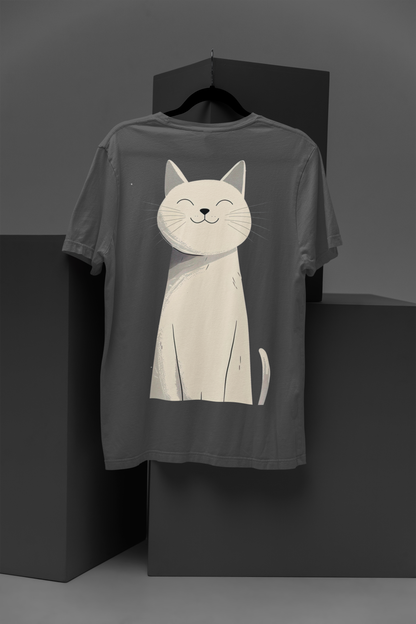 Happy Feline Portrait T-Shirt - Chic Minimalist Cat Design