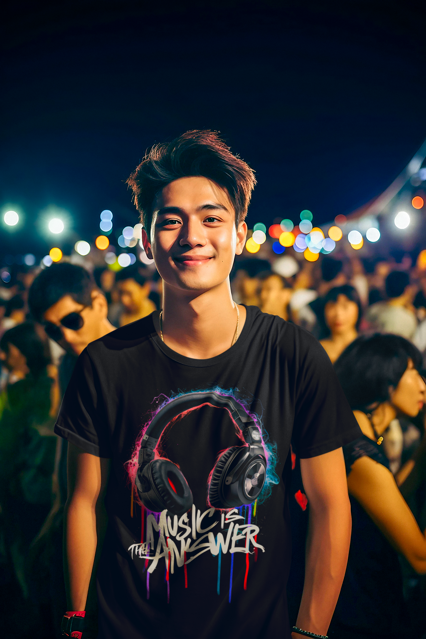 DJ Headphones - 'Music Is The Answer' Graffiti Headphones Tee