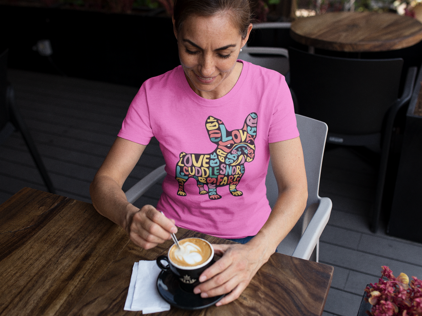 French Bulldog Affection - Colorful Word Cloud Tee
