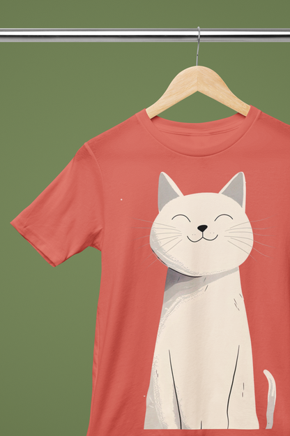 Happy Feline Portrait T-Shirt - Chic Minimalist Cat Design