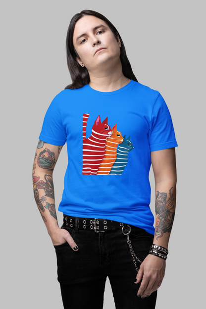Colorful Whiskers Tee - Vivid Feline Trio