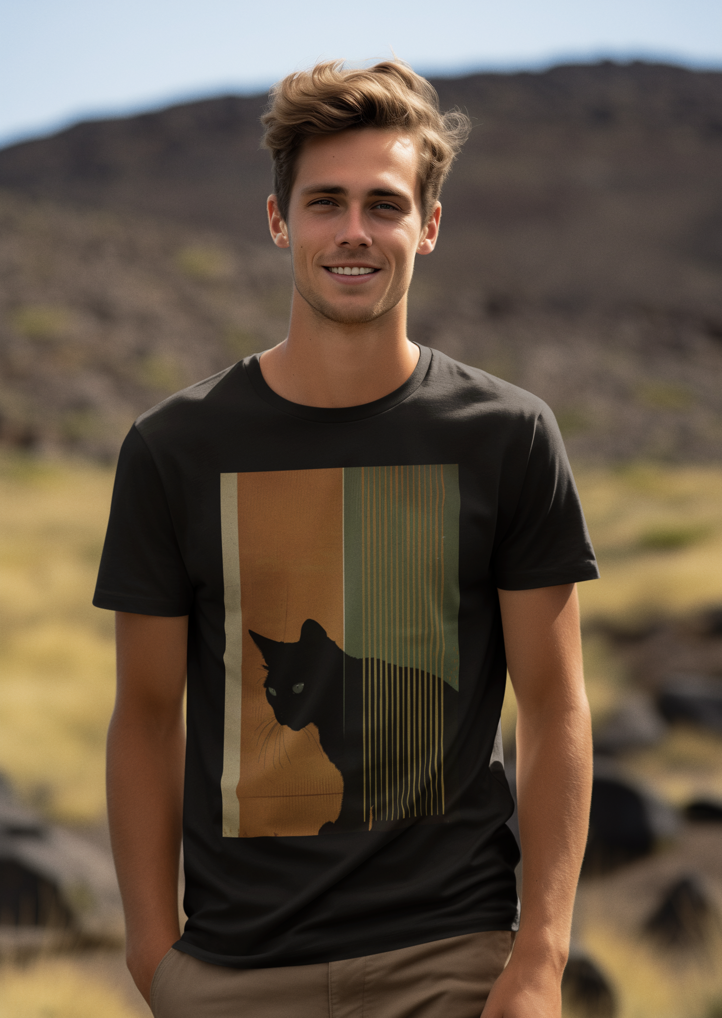 Nocturnal Gaze Cat Tee - Artistic Whiskers & Midnight Mystery