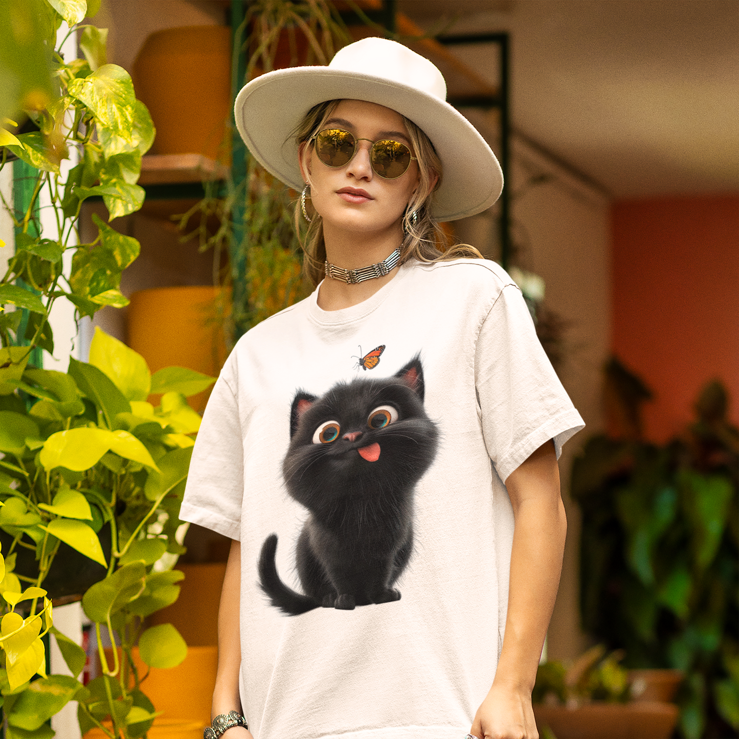 Happy Kitten And Butterfly Buddy Tee – Animated Adoration