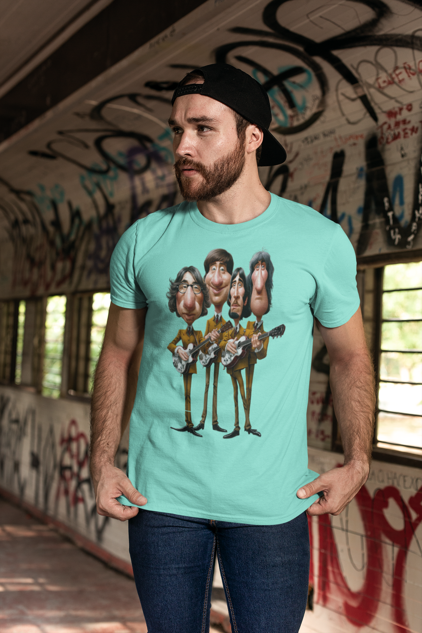 Retro Rock Revolution Tee - Legendary Band Caricature Shirt