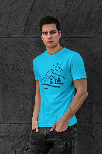 Mountain Retreat Line Art Tee - Serene Wilderness Escape
