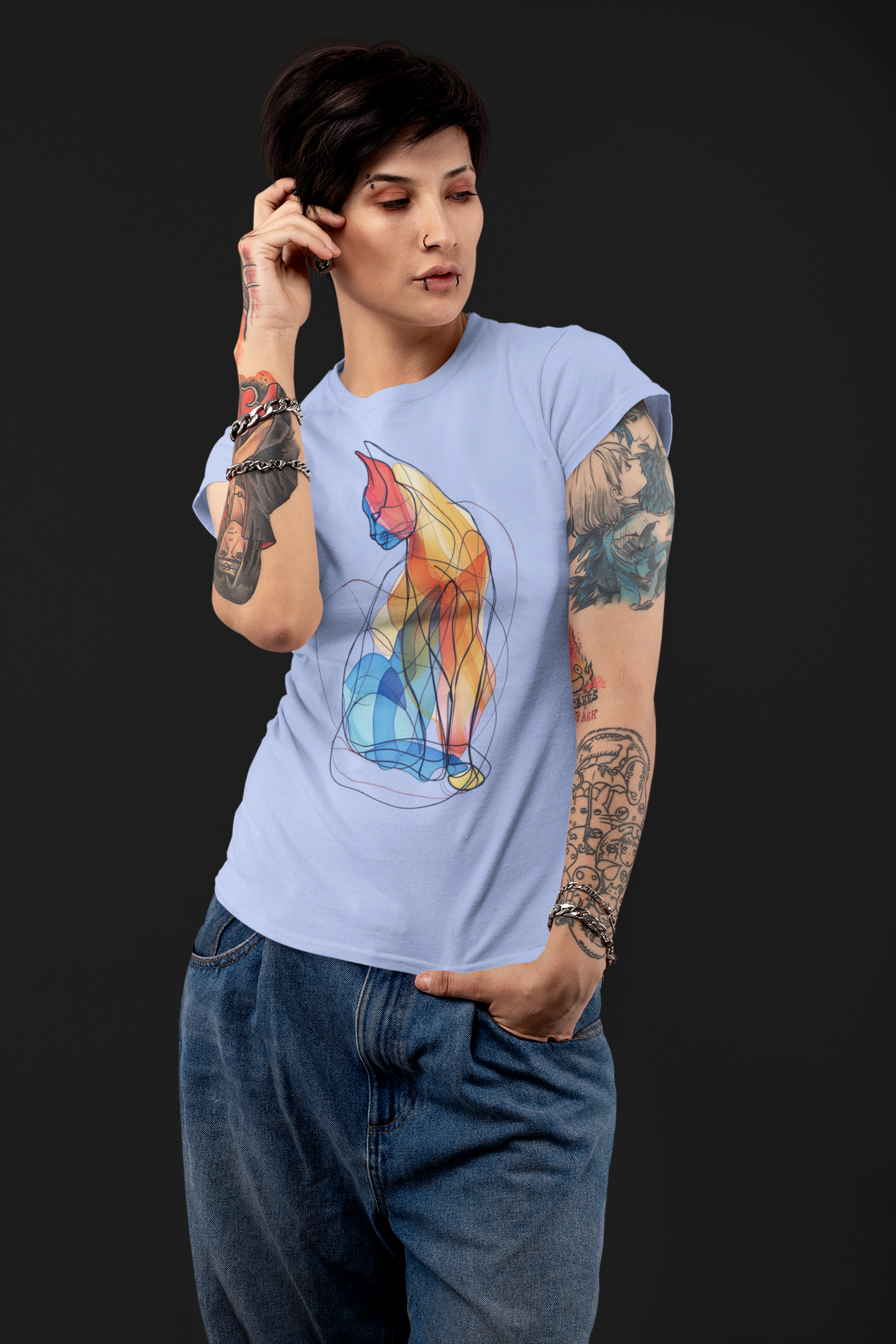 Prismatic Cat - Vibrant Art-Inspired Graphic Tee