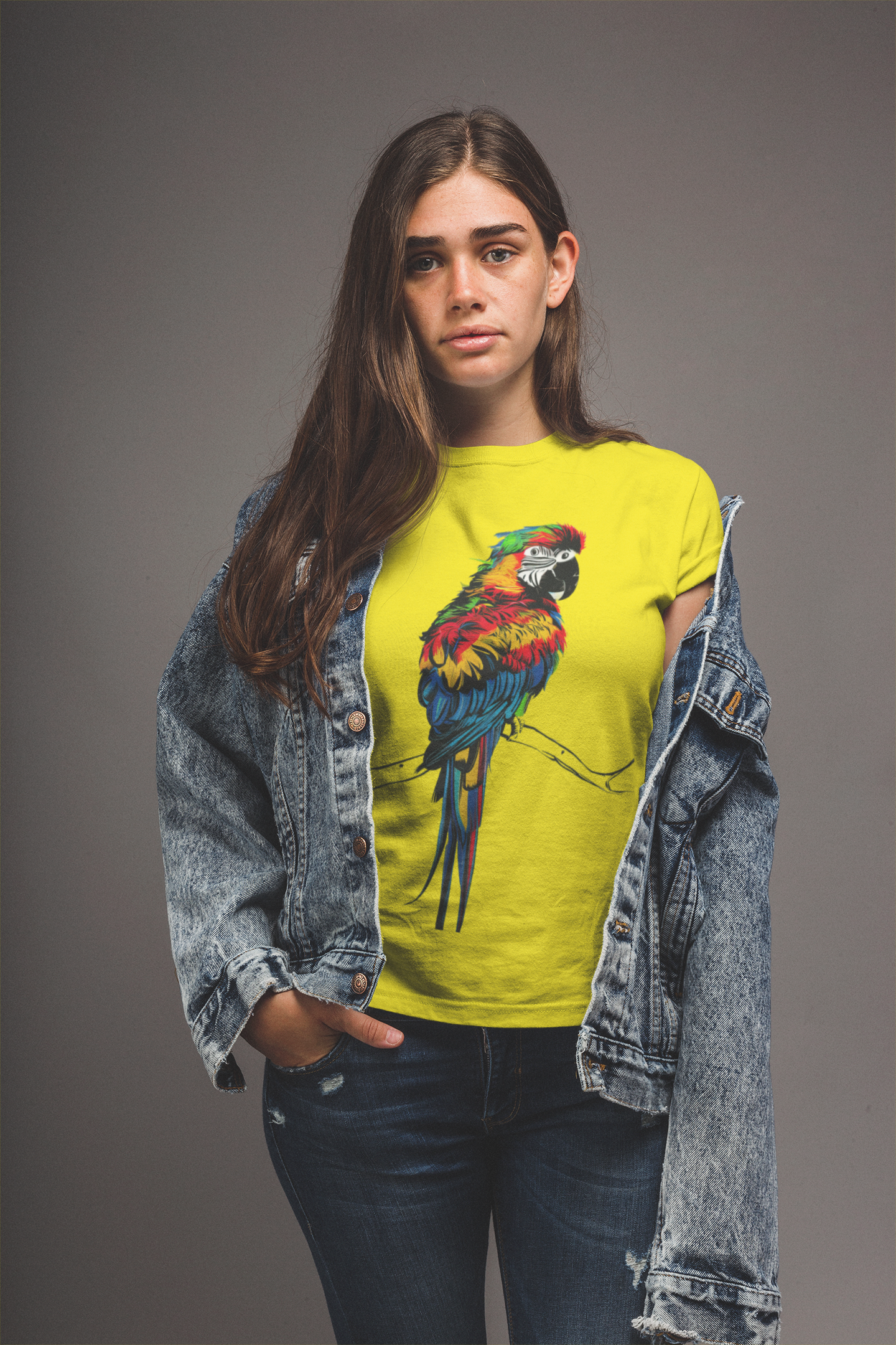 Asemic Avian Echoes - Colorful Parrot in Abstract Script Art Tee