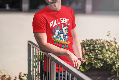 Full Send Bulldog - Skateboarding Dog Tee with Tropical Flair