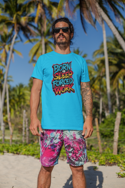 Born to Sleep, Forced to Work - Colorful Graffiti-Style Tee