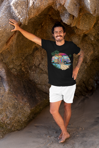 Surf's Up Sunset - Beach Van and Palm Trees Tee