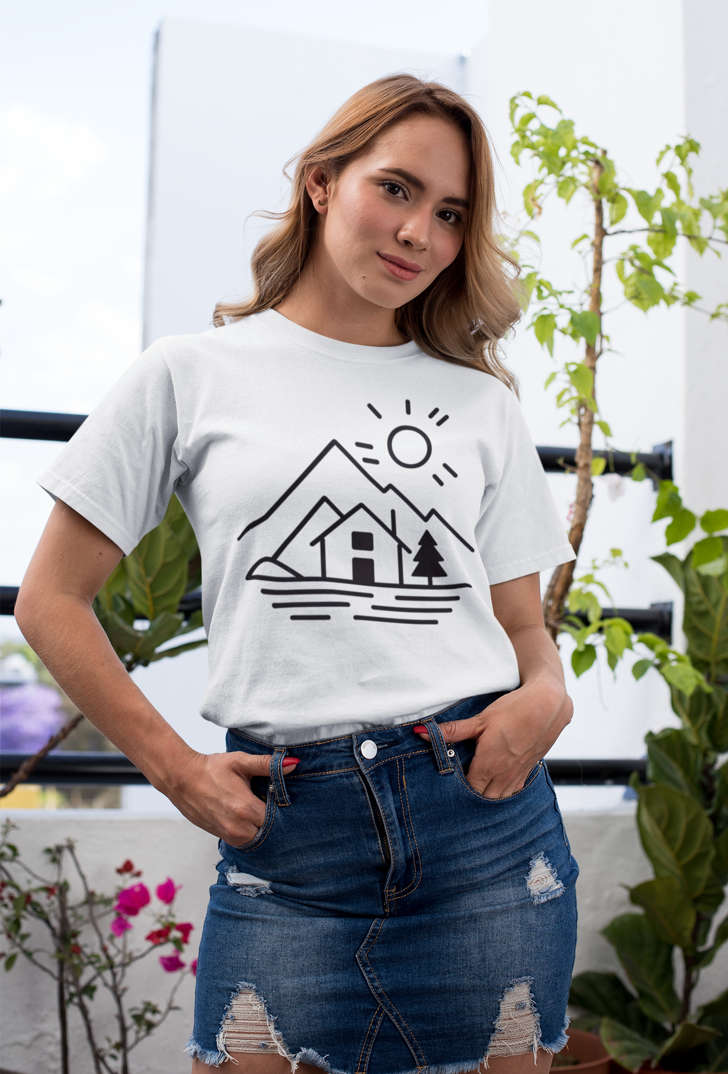 Mountain Retreat Line Art Tee - Serene Wilderness Escape