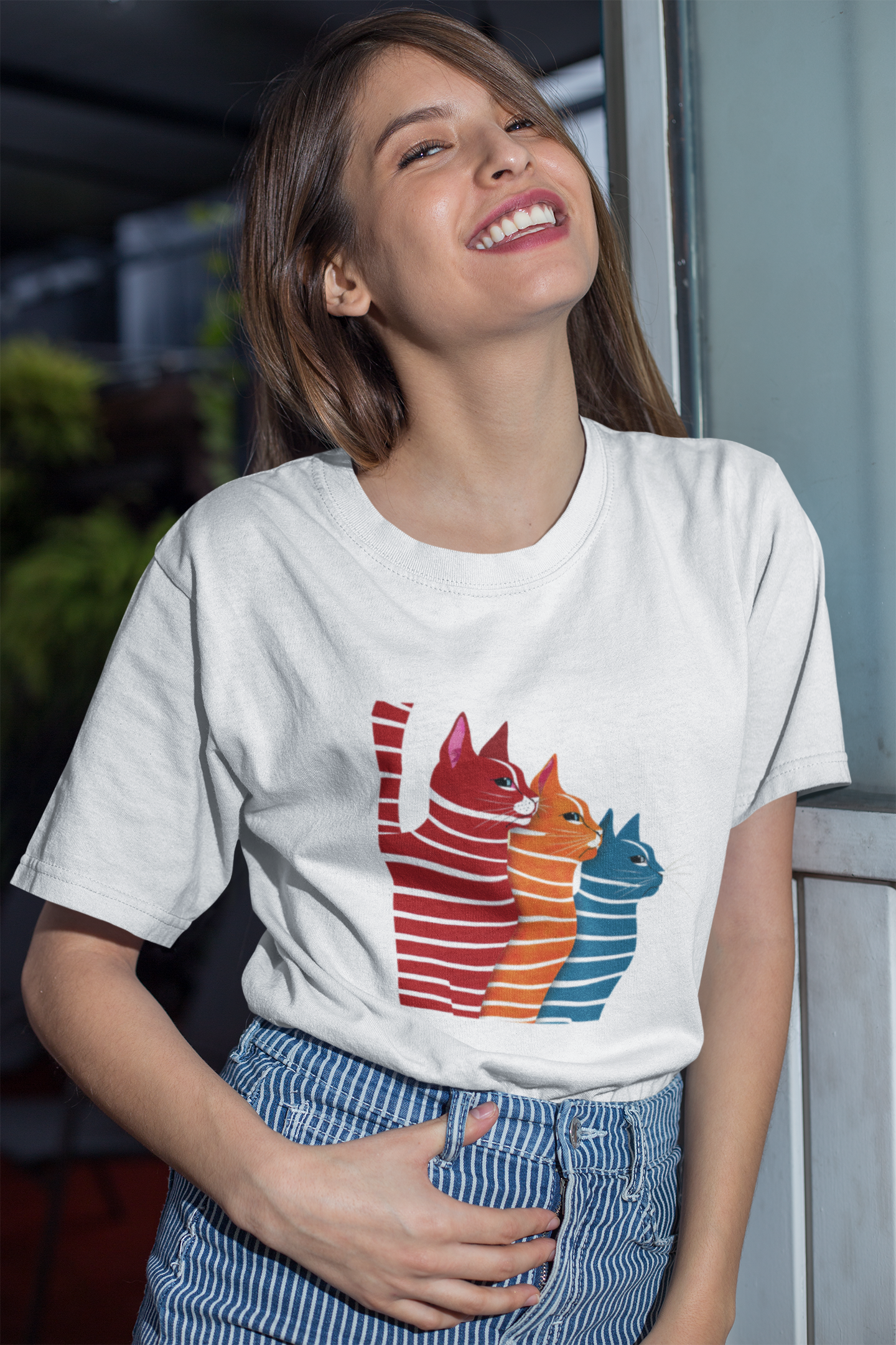 Colorful Whiskers Tee - Vivid Feline Trio